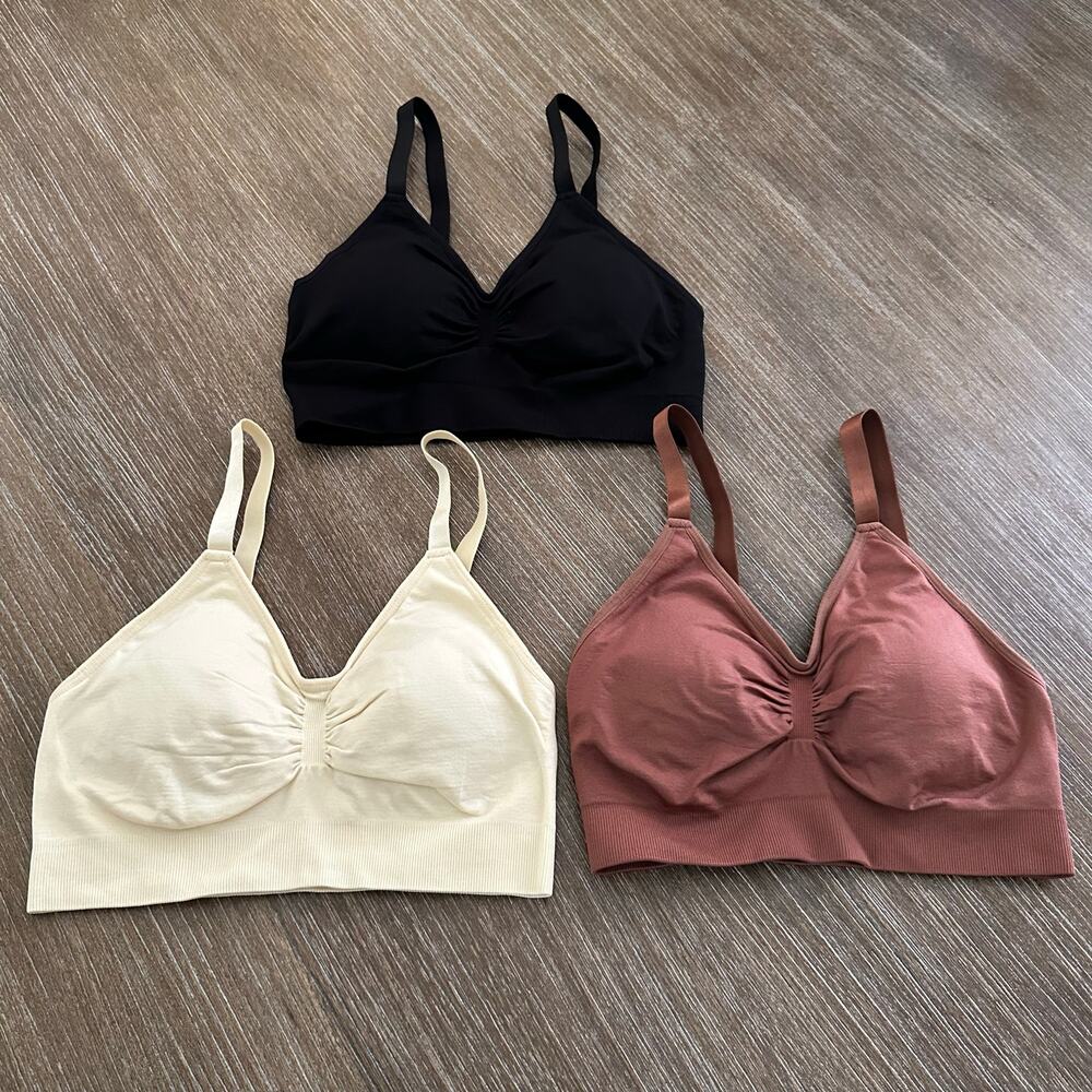 Women Black/Beige/Pink 3 Piece Adjustable Strap Bralette Bra Set Size S - NWOT